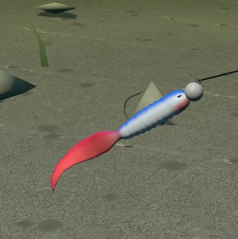 Niebieski twister z czerwonym ogonkiem nad dnem